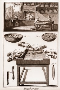 Bouchonnier，软木塞的制造 - "La Grande Encyclopedie, ou Dictionnaire Raisonne des Sciences, des Arts et des Metiers"（大百科全书或科学、艺术和专业词典），作者Denis Diderot（1713-1784）和Jean d