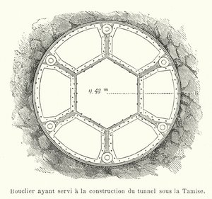 泰晤士河隧道建设中使用的盾牌（雕刻）。 作者 法语学校