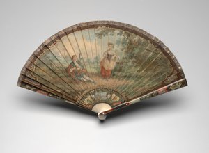 具有风笛手和牧羊人场景的Brisé风扇 作者 法语学校