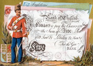 英国军队士兵守卫英格兰银行五磅钞票，1886年至1995年 作者 法语学校
