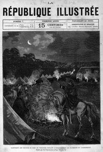 Camp of the troops of Fort de Vincennes during the cleanup of the quartering buildings. A newspaper. Engraving from 1880 in “La republique illustree”” private collection. 作者 法语学校