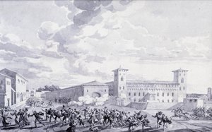 意大利战役：1796 年 5 月巴黎市反抗法国占领的景象。无名氏绘画。巴黎，卢浮宫博物馆 作者 法语学校