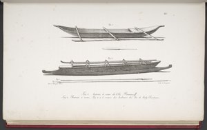 [马绍尔群岛的独木舟，以及库克群岛的独木舟和武器]，选自 Voyage pittoresque autour du monde, avec des portraits de sauvages d