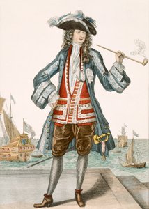 Dunkerque 88的Jean Bart船长：舰队的船长Le Capitaine Jean Baert de Dunquerque在码头上抽着长长的烟斗;让巴特（1651-1702），佛兰芒水手w 作者 法语学校