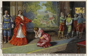 红衣主教Richelieu派遣Francois de Montmorency-Bouteville和Comte de Chapelles因违反他的决斗禁令而被处决，1627年 作者 法语学校