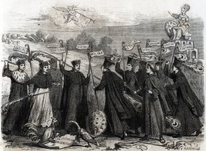 关于Unigenitus的漫画，这是教皇克莱门特十一世于1713年颁布的教皇诏书形式的使徒宪法，开启了法国詹森主义争论的最后阶段 1713年（雕版画 作者 法语学校