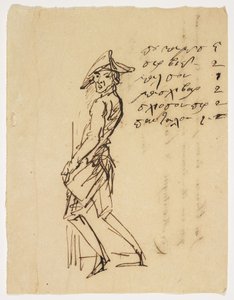 一名年轻士兵的漫画，1809年（笔和棕色墨水在纸上） 作者 法语学校