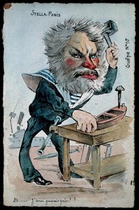 海军部长卡米尔-佩莱坦（1846-1915）的漫画，出自《格佩》系列，约1902年出版（手绘版画）。 作者 法语学校