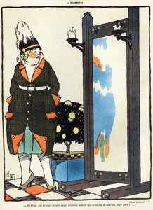 卡通描绘了一位德国女士因在La Baionette杂志3月29日的愚人节（Poisson dAvril）版本在巴黎rue de la Paix无法购买新衣服而感到失望 作者 法语学校