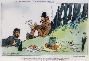 卡通描绘两个流浪汉，来自愚人节（Poisson dAvril）版的La Baionette杂志，1917年3月29日 作者 法语学校
