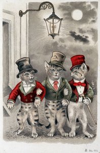 Cats in situation - postcard early 20th century. 作者 法语学校