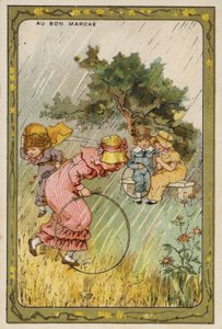 在雨中被逮住了（chromolitho）。 作者 法语学校