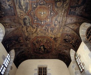 前多米尼加修道院（医院）的天花板（1664 年）。 17世纪绘画。 Dinan, Cotes d