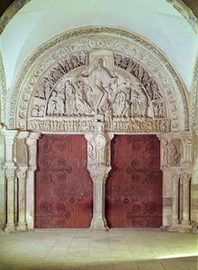 位于Sainte-Madelaine教堂Narthex的中央门户，在鼓室中放纵五旬节，c.1150 作者 法语学校