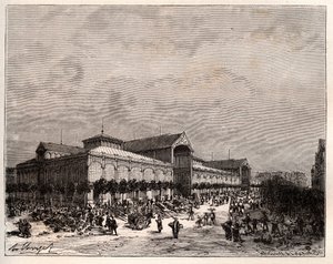 19世纪的巴黎中央大厅--V.A. Malt-Brown的 "La France illustree: geographie, histoire, administration statistique "中的雕版画。1884 作者 法语学校