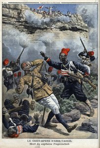 乍得，在阿比尔陶伊尔（Abir-Taouil）的伏击，费根舒上尉的死亡，插图来自《小报》，插图补编，1910年3月6日 作者 法语学校
