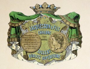 Jacquesson & Fils, Champagne Sillery Marque的香槟酒标签，19世纪中期（彩色平印）。 作者 法语学校