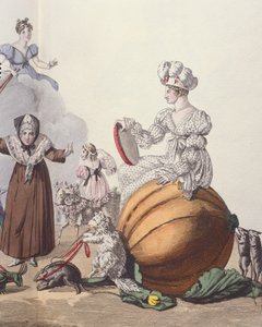 来自闹剧的人物The Six Slippers或Rendez-vous of Cinderellas，c.1810 作者 法语学校