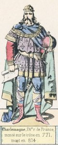 查理曼，法国第24位国王，771年登基，814年去世（彩色版画）。 作者 法语学校