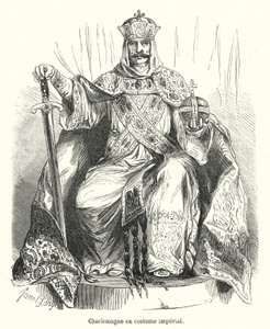 穿着皇室服装的查理曼大帝（雕刻）。 作者 法语学校