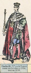 法国第70任国王查理十世，1824年登基，1836年去世（彩色雕刻）。 作者 法语学校