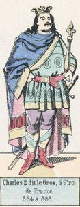胖子查理二世，法国第29任国王，884年至888年（彩色雕版）。 作者 法语学校