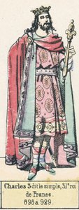 查理三世，法国第31任国王，898年至929年（彩色版画）。 作者 法语学校