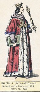 Charles 5, 52e roi de France, monte sur le trone en 1364, mort en 1380 (coloured engraving) 作者 法语学校