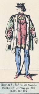 Charles 6, 53e roi de France, monte sur le trone en 1380, mort en 1422 (coloured engraving) 作者 法语学校