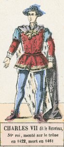 Charles VII dit le Victorieux, 54e roi, monte sur le trone en 1422, mort en 1461 (coloured engraving) 作者 法语学校