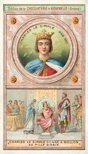 Charles the Simple giving his daughter Gisele to Rollo of Normandy in marriage, 911 (chromolitho) 作者 法语学校