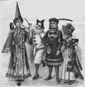 儿童服装：女巫服装、小丑、页面和 "帝国"。1896年1月23日的 "La gazette du dimanche "上的雕刻。 作者 法语学校