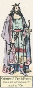 Chilperic 1er, 9e roi de France, monte sur le trone en 567, mort en 584 (coloured engraving) 作者 法语学校