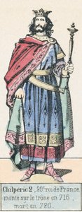 Chilperic 2, 20e roi de France, monte sur le trone en 716, mort en 720 (coloured engraving) 作者 法语学校
