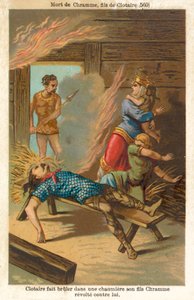 Chlothar I, King of the Franks, burning to death his rebel son Chram and his family, 560 (chromolitho) 作者 法语学校