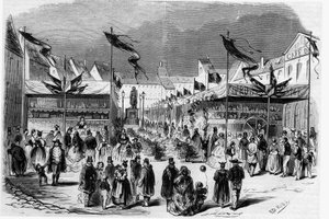 阿尔萨斯的圣诞节：1857年在斯特拉斯堡举行的（小耶稣的）圣诞博览会。1月2日《世界画报》第38期上的版画 作者 法语学校