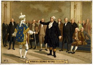 代表米拉波伯爵霍诺尔-加布里埃尔（Honore-Gabriel）Riqueti（1749-1791）于6月23日在国民议会的彩色石版画。 作者 法语学校