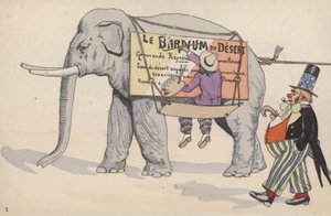 马戏团场景，来自一组相互连接的明信片（彩色石版画） 作者 法语学校