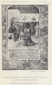 克劳德·德·赛塞尔向国王路易十二赠送他对贾斯汀的翻译（石版画） 作者 法语学校