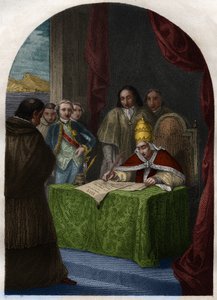 克莱门特十四世（Clemente或Clemens）（1705-1774）于1773年7月21日废除了耶稣会。雕刻于1842年的《教皇的历史：犯罪、谋杀、中毒、弑父、通奸、乱伦......》，作者是莫里斯-拉夏尔。私人收藏。 作者 法语学校