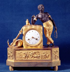 带码头工人塑像的水瓢形状的钟，1787年后（青铜）。 作者 法语学校