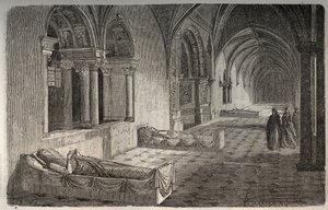 Cloitre de Fontevrault with statues of Henri II - Eleonore de Guyenne - engraving in “Histoire de France” by Victor Duruy (1811-1894) - 1882 作者 法语学校