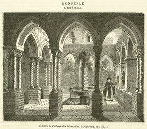 本笃会修道院的回廊，位于西西里岛的蒙雷亚尔（Monreale）（雕刻版）。 作者 法语学校