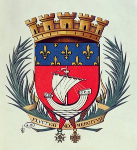 巴黎市的徽章，以座右铭Fluctuat Nec Mergitur（被她不沉没的波浪抛出） 作者 法语学校