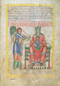 鳕鱼。圭尔夫。 1 Gud。 LAT。 （9r），麦当娜和儿童，来自Liber Floridus by Lambert de Saint-Omer c.1120 作者 法语学校