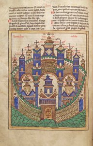 鳕鱼。圭尔夫。 1 Gud。 LAT。 43v，天堂耶路撒冷计划，来自Liber Floridus by Lambert de Saint-Omer c.1120 作者 法语学校