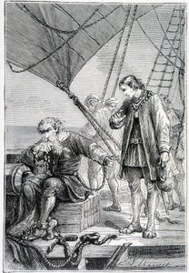 哥伦布被绑定为恶棍（在甲板上），生病了。 儒勒·凡尔纳 (Jules Verne) 编着的“Discovery de la Terre”。 黑泽尔，未注明日期 19 日。 作者 法语学校