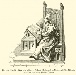 Copyist writing upon a Sheet of Vellum (engraving) 作者 法语学校