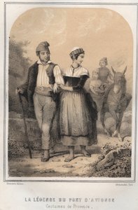 普罗旺斯的服装--阿维尼翁桥的传说--莫林-米歇尔在 "MON UNCLE MEMORIES ET RECITTS DE VOYAGES "中的版画--19世纪末 作者 法语学校