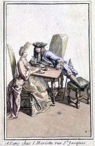 Couple taking coffee - engraving 作者 法语学校